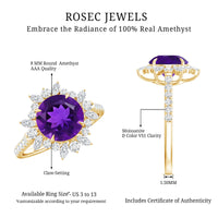 Natural 2 Carat Amethyst engagement ring with Moissanite halo by Rosec Jewels, featuring a stunning purple gemstone and elegant design.