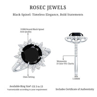 Real Black Spinel Engagement Ring with Moissanite Halo