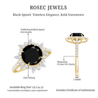 Real Black Spinel Engagement Ring with Moissanite Halo