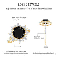 Certified Black Onyx and Moissanite Statement Engagement Ring