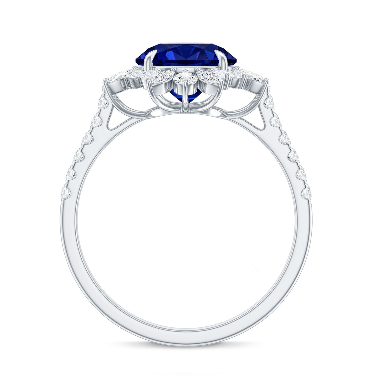Certified 2.7 Carat Lab Grown Blue Sapphire Engagement Ring with Diamond Halo