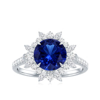 Certified 2.7 Carat Lab Grown Blue Sapphire Engagement Ring with Diamond Halo