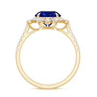 Certified 2.7 Carat Lab Grown Blue Sapphire Engagement Ring with Diamond Halo