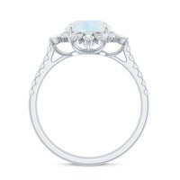 Round Moonstone Statement Ring with Moissanite Floral Halo