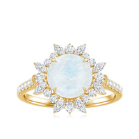 Round Moonstone Statement Ring with Moissanite Floral Halo