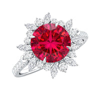 Lab Created Ruby and Diamond Halo Engagement Ring