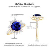 Lab Grown Blue Sapphire And Moissanite Floral Inspired Ring