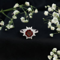 Real 2.3 Carat Garnet Statement Engagement Ring with Diamond Halo