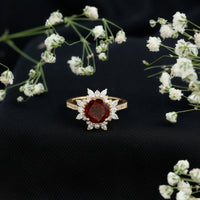 Real 2.3 Carat Garnet Statement Engagement Ring with Diamond Halo