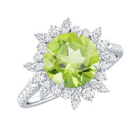 Natural 2 Carat Peridot Statement Engagement Ring with Halo