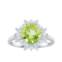 Natural 2 Carat Peridot Statement Engagement Ring with Halo