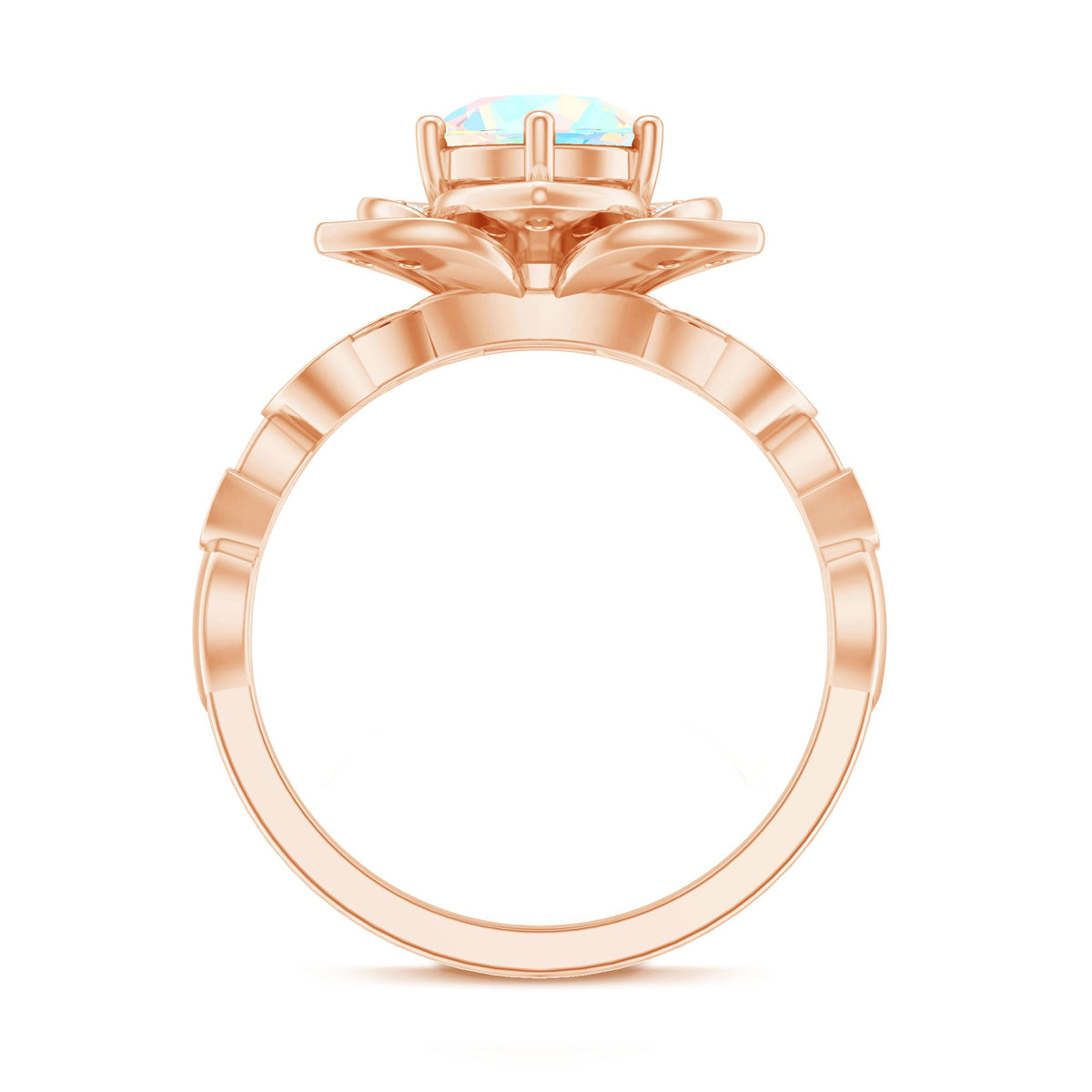 Two-carat natural Ethiopian opal flower engagement ring with diamonds by Rosec Jewels, showcasing the vibrant gemstone and intricate design.