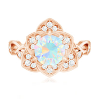 Natural Ethiopian opal flower engagement ring with 2 carats and diamonds, featuring a rose gold band by Rosec Jewels.