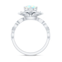 Natural Ethiopian opal flower engagement ring with diamond accents, crafted by Rosec Jewels, showcasing vibrant colors and intricate design.