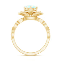 Two-carat natural Ethiopian opal flower engagement ring with diamonds, featuring intricate floral design by Rosec Jewels.