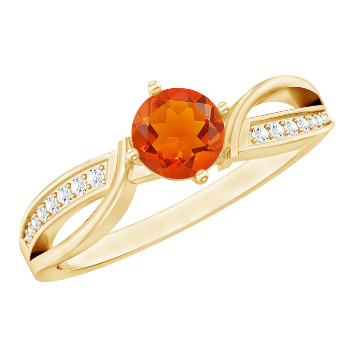 Orange Fire Opal infinity engagement ring with diamonds by Rosec Jewels featuring a vibrant orange fire opal centerpiece.