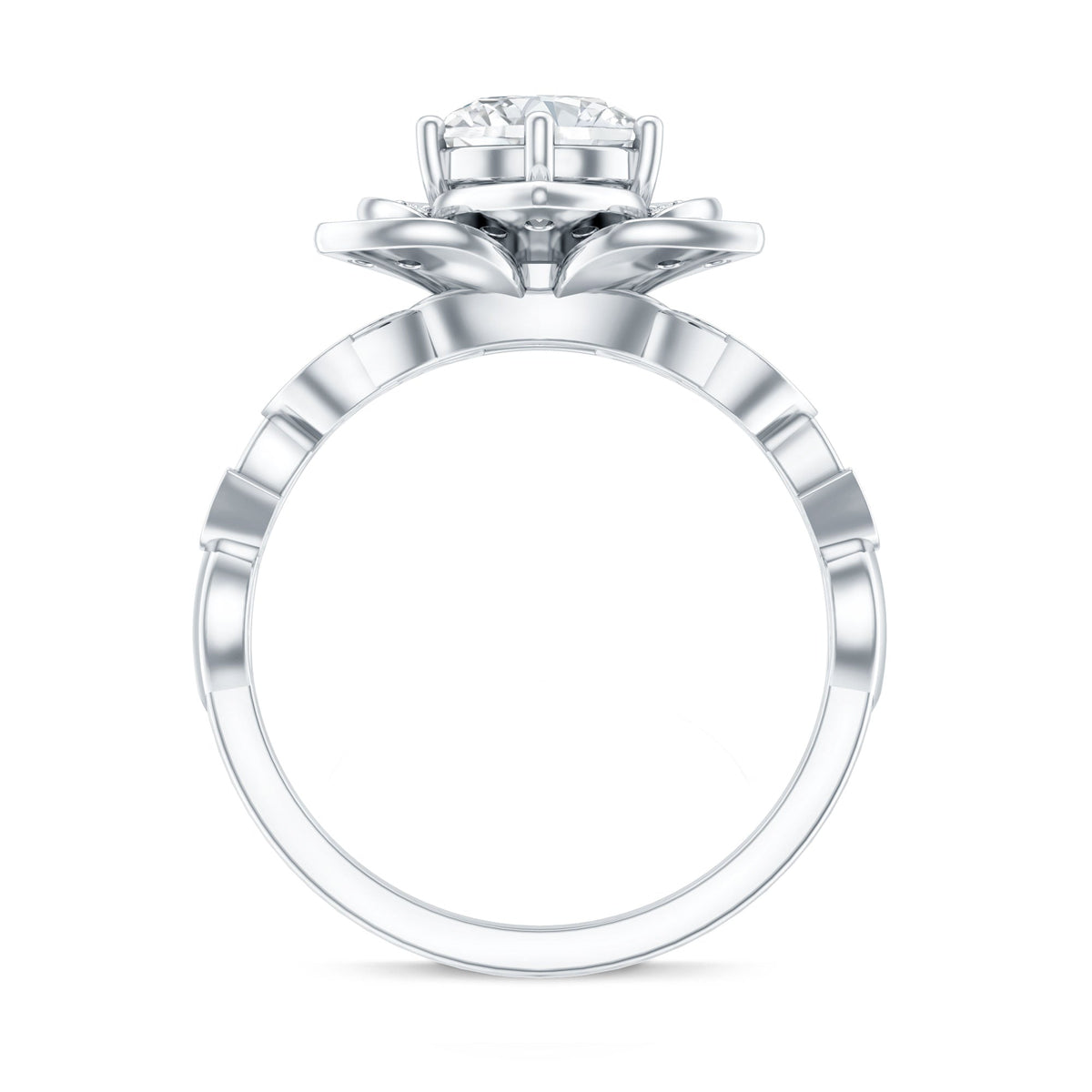 Nature Inspired Moissanite Flower Engagement Ring with Certificate