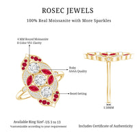 Certified Lab Grown Ruby Art Deco Statement Ring with Moissanite