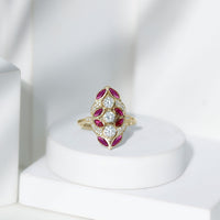 Certified Lab Grown Ruby Art Deco Statement Ring with Moissanite