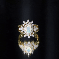 0.9 Carat Natural Certified Ethiopian Opal Engagement Ring Set of 3