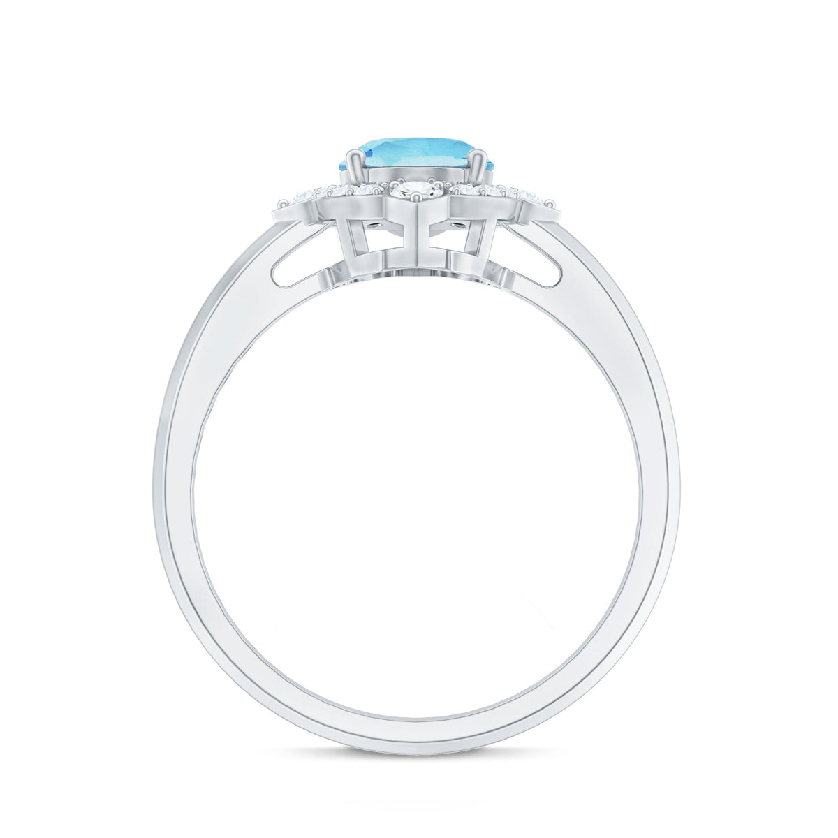 Oval engagement ring with 1 carat aquamarine and diamond accents, featuring a rose gold band from Rosec Jewels.