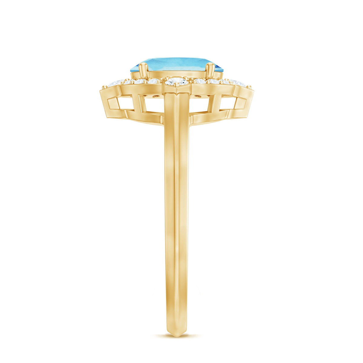 Oval 1 Carat engagement ring featuring real aquamarine and diamonds by Rosec Jewels, showcasing the sparkling gemstone setting.
