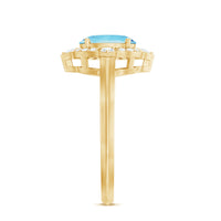 Oval 1 Carat engagement ring featuring real aquamarine and diamonds by Rosec Jewels, showcasing the sparkling gemstone setting.