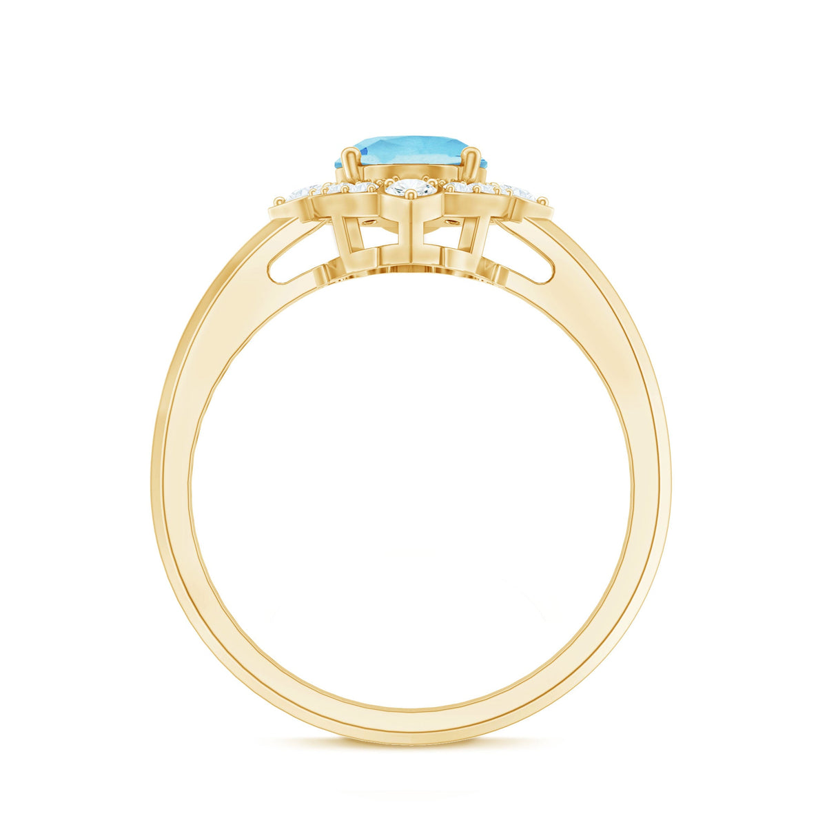 Oval engagement ring by Rosec Jewels featuring a 1-carat aquamarine center stone with diamond accents.