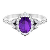 Solitaire Amethyst Engagement Ring with Diamond Accent
