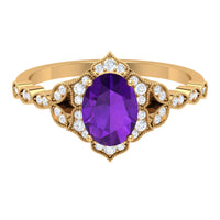 Solitaire Amethyst Engagement Ring with Diamond Accent