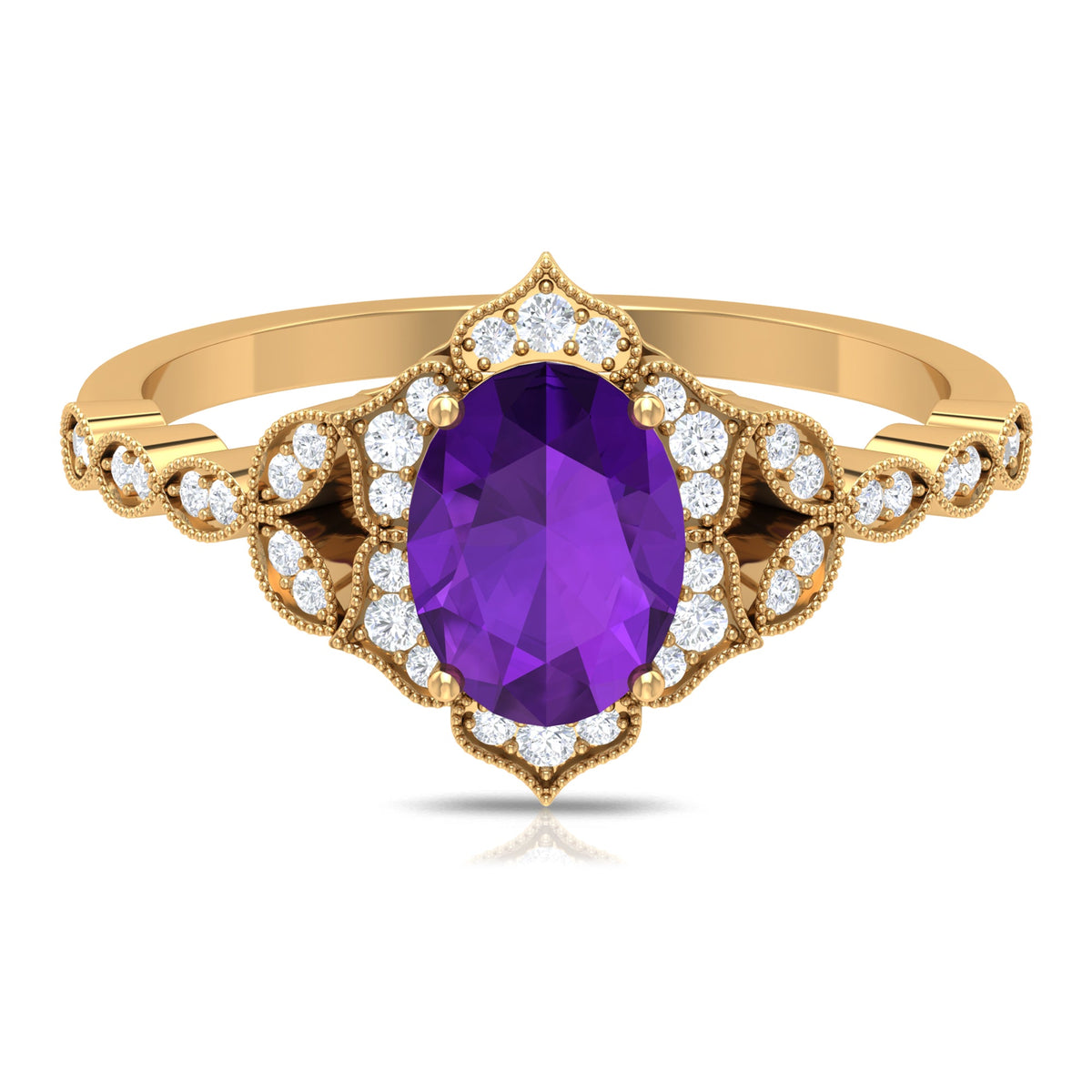 Solitaire Amethyst Engagement Ring with Diamond Accent