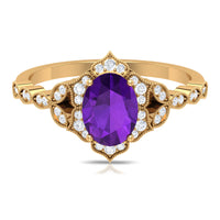 Solitaire Amethyst Engagement Ring with Diamond Accent
