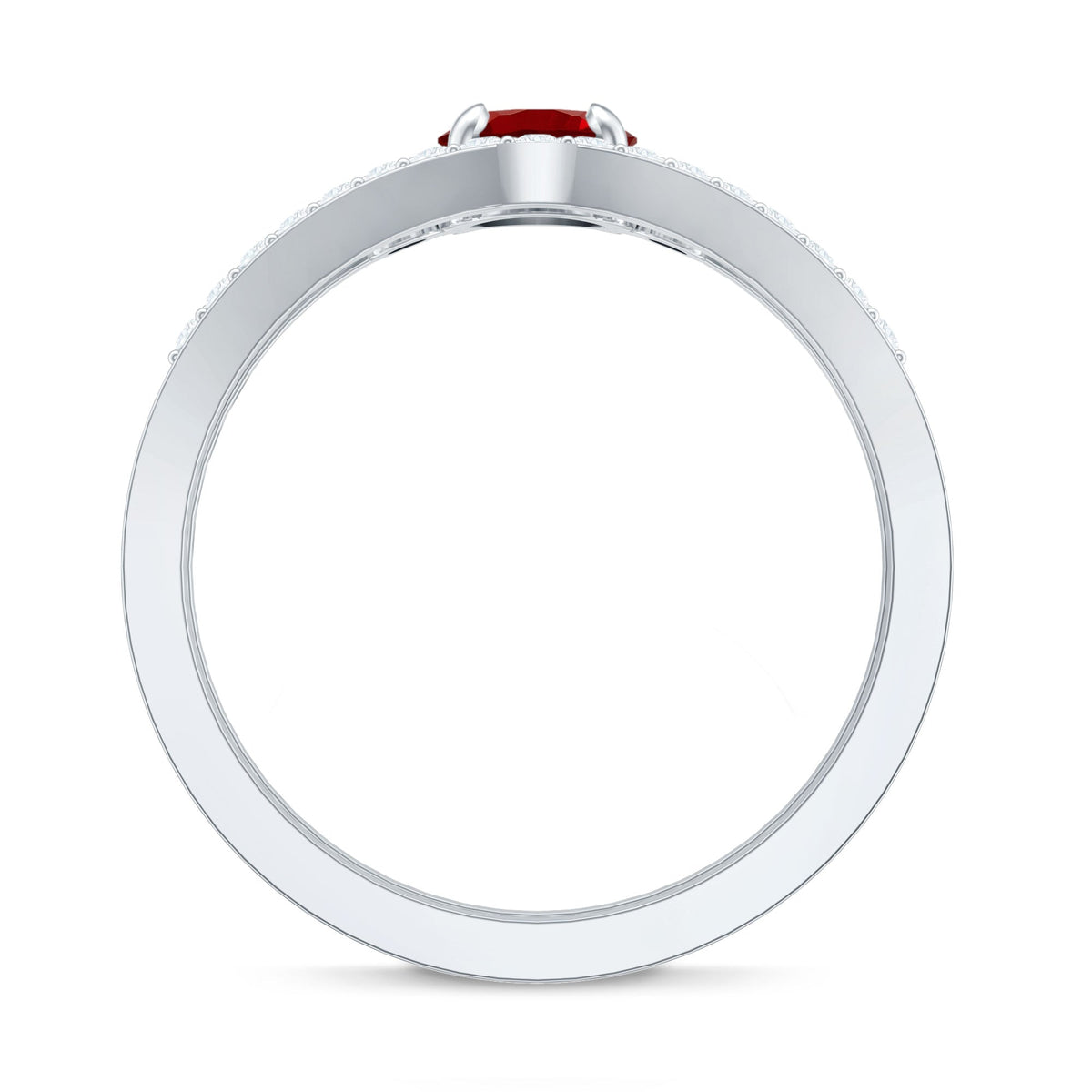 Simple Lab Created Ruby and Diamond Stackable Wedding Ring Set