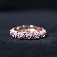 Vintage Inspired Lab Grown Pink Sapphire and Diamond Wedding Band