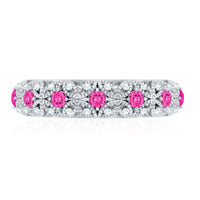 Vintage Inspired Lab Grown Pink Sapphire and Diamond Wedding Band