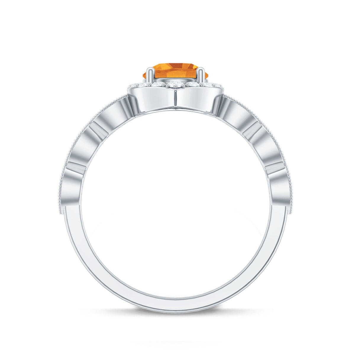 Vintage Inspired 7mm Citrine Engagement Ring with Diamond Halo