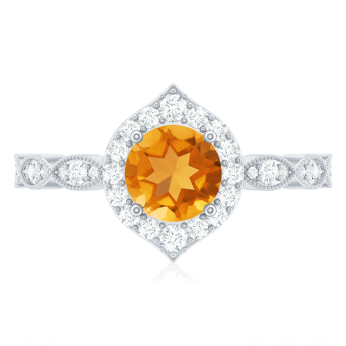 Vintage Inspired 7mm Citrine Engagement Ring with Diamond Halo