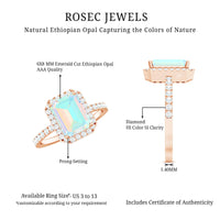 Genuine 6X8mm Ethiopian Opal Emerald Cut Engagement Ring with Diamond Halo