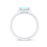 Genuine 6X8mm Ethiopian Opal Emerald Cut Engagement Ring with Diamond Halo