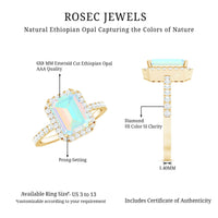 Genuine 6X8mm Ethiopian Opal Emerald Cut Engagement Ring with Diamond Halo