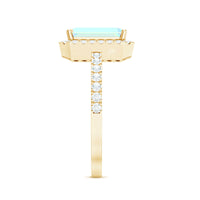 Genuine 6X8mm Ethiopian Opal Emerald Cut Engagement Ring with Diamond Halo