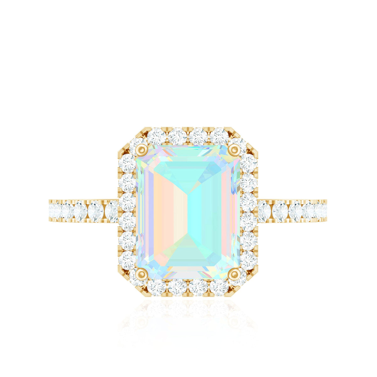 Genuine 6X8mm Ethiopian Opal Emerald Cut Engagement Ring with Diamond Halo