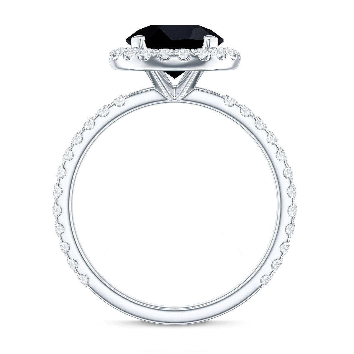 8mm Round Shape Black Onyx Engagement Ring with Diamond Halo