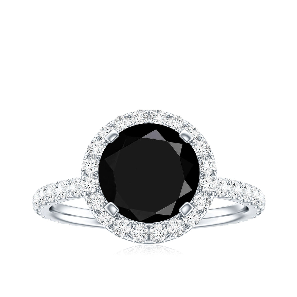 8mm Round Shape Black Onyx Engagement Ring with Diamond Halo