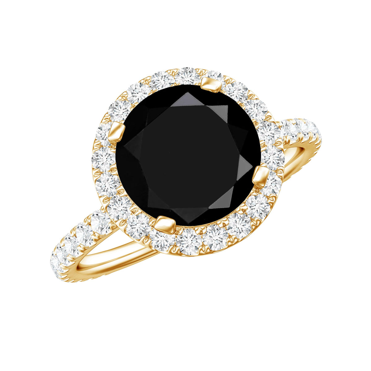 8mm Round Shape Black Onyx Engagement Ring with Diamond Halo