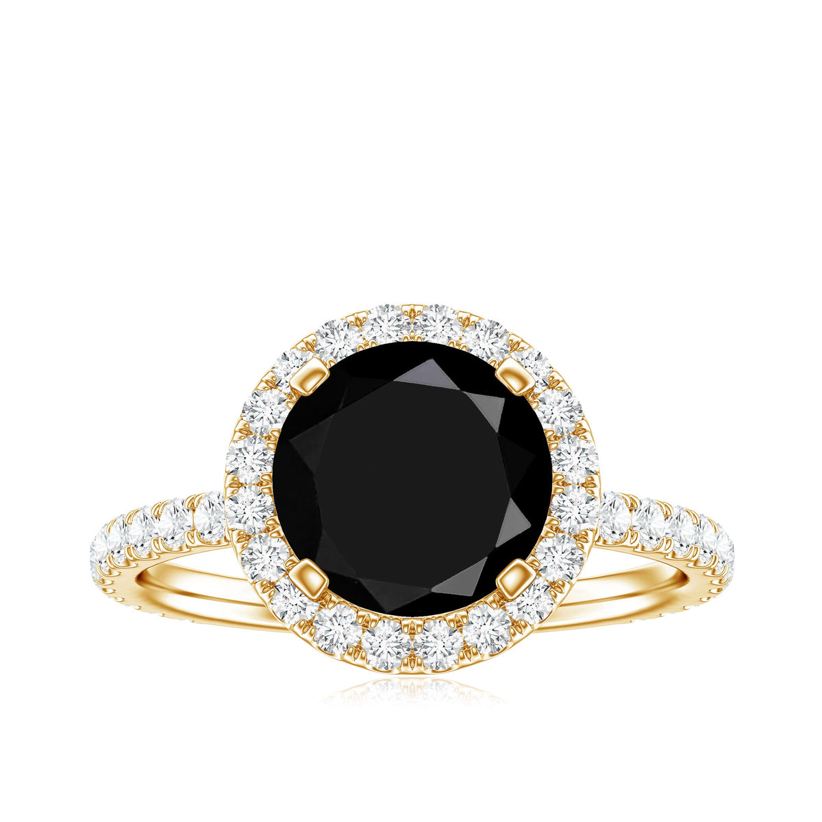 8mm Round Shape Black Onyx Engagement Ring with Diamond Halo