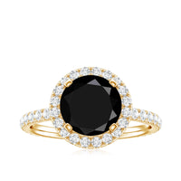 8mm Round Shape Black Onyx Engagement Ring with Diamond Halo