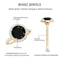 Natural Black Spinel Engagement Ring with Diamond Halo