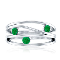 Contemporary Emerald Three Stone Ring in Split Shank