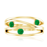 Contemporary Emerald Three Stone Ring in Split Shank